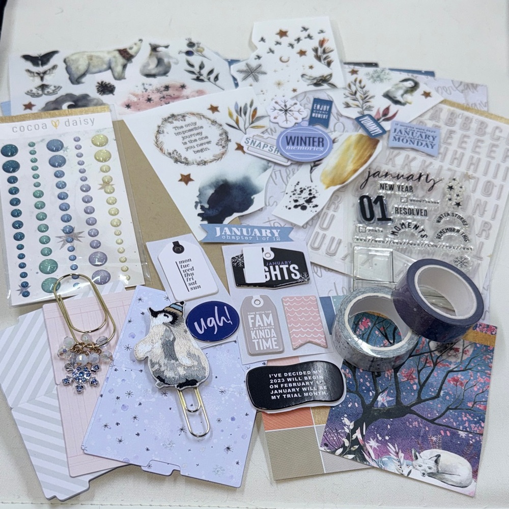 Cocoa Daisy Jan Winter Stationary Memory keeping Kit 20+ pcs *Used